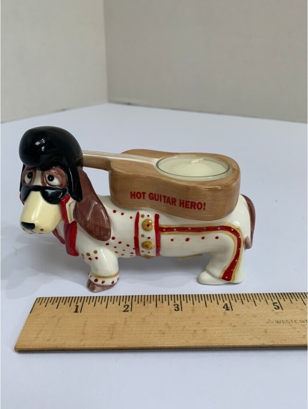 Elvis Presley Themed Basset Hound Tea Light Candle Holder Ceramic - Picture 5 of 6